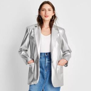 A New Day Women's Button Up Faux Leather Blazer Jacket Sz XS